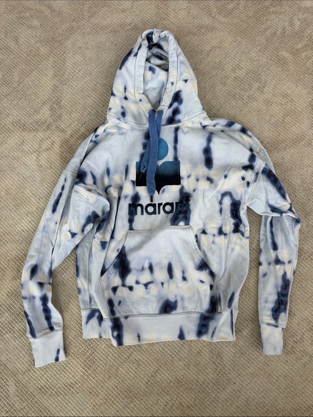 Isabel Marant Light Blue and Navy Tie-Dye Logo Hoodie